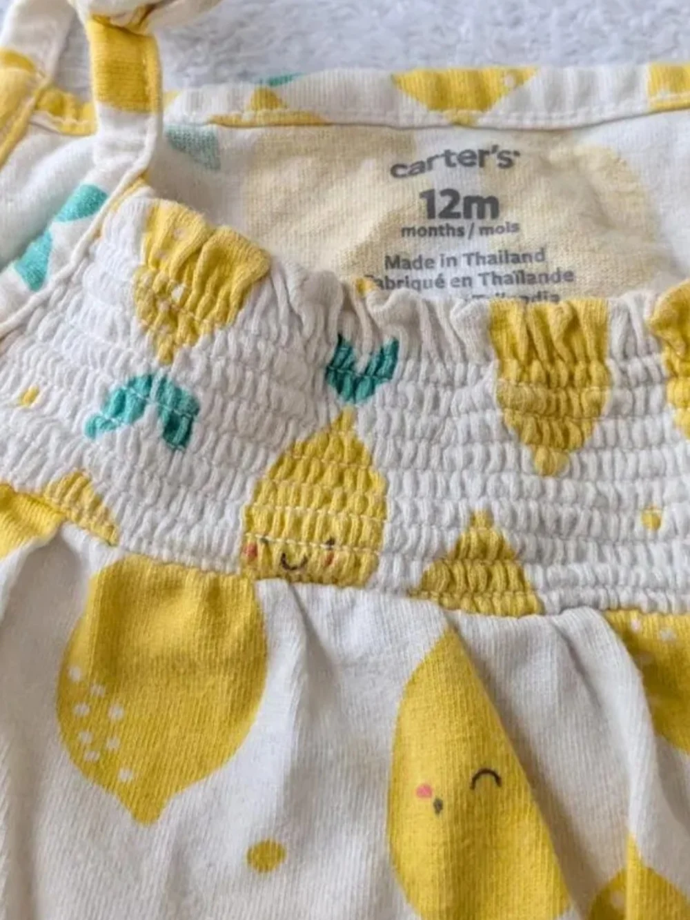 Carter's White Lemon-Print Dress with Matching Bloomers Size 12 Months